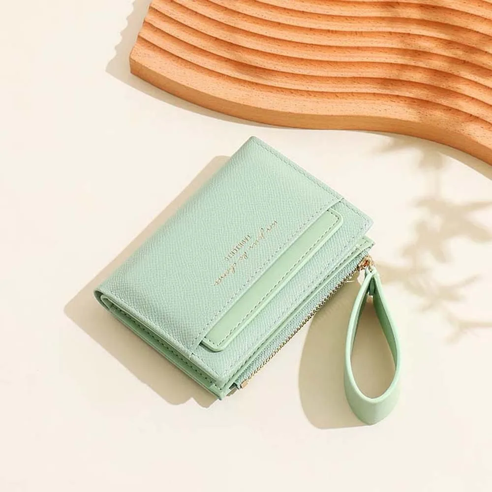 Storage Bag Portable Women Folding Wallet PVC Snap Button Solid Color Card Bag Korean Style Classic Lady Short PU Purse School