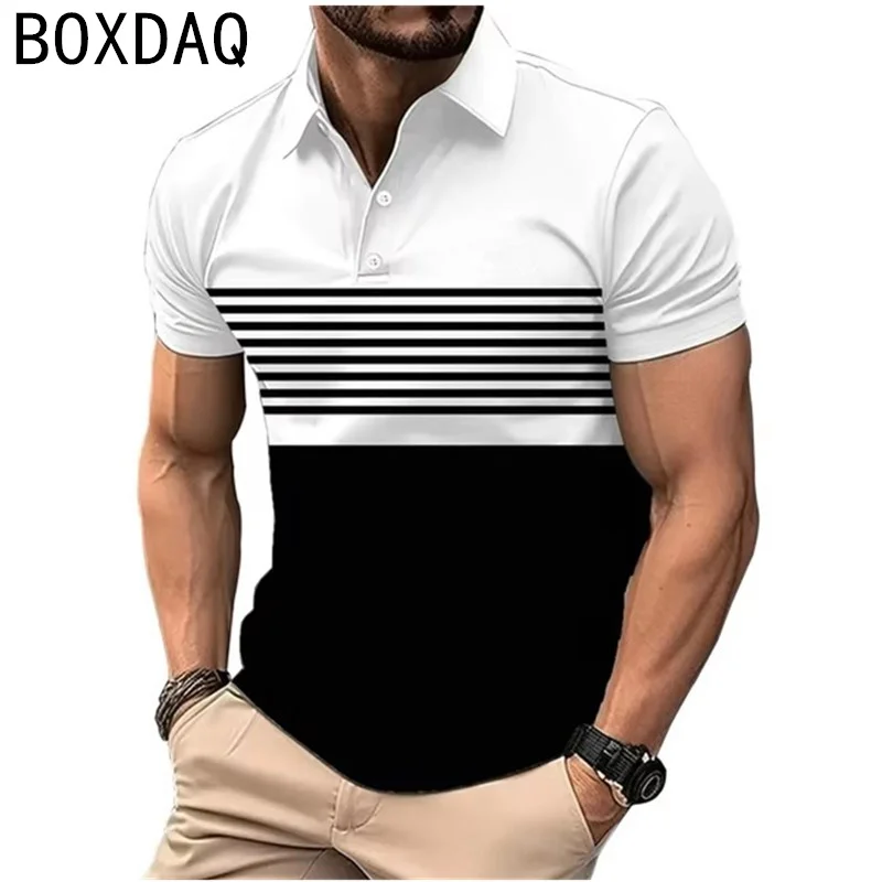 Men's Classic Striped Polo Shirt Summer Short Sleeve Lapel Collar Sports Top Plus Size 6XL Fashion Young Men Polo Shirt