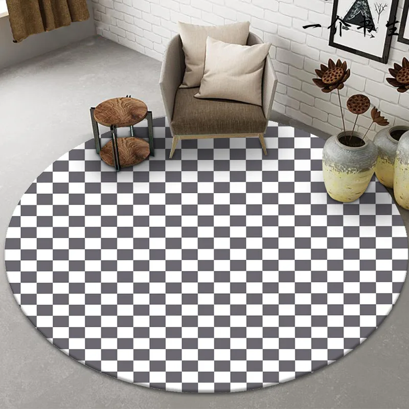 Black and white Checkered carpet Home Bedroom Living Room Coffee Table Mat Round  Decoration Salon    decor