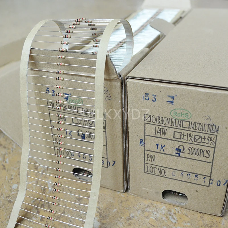 1R ชิ้น/ล็อต5000เป็น3.9mOhm 1/4 W 0.25W ตัวต้านทานฟิล์มคาร์บอน5% 1R 100R 10R 1K 10K 100K 1M