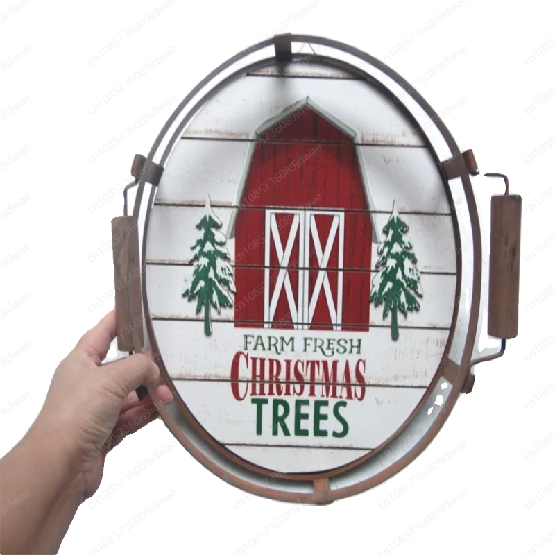 Christmas decorations binaural tray, wood wrought iron storage tray can be hung and wall decoration can be placed