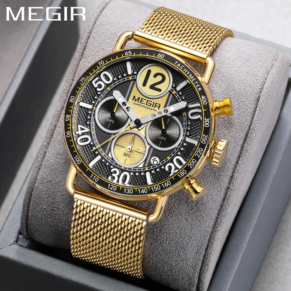 MEGIR Men's Watches Luxury Top Brand Original Waterproof Stainless Steel Chronograph Watch Man Date Multifunctional Wristwatch