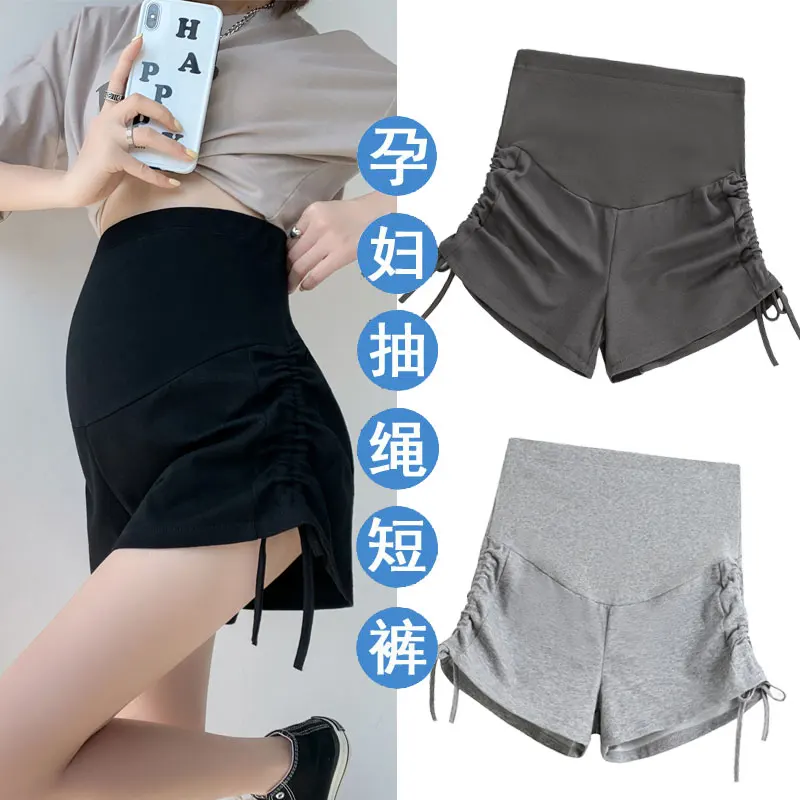 Fashionable All-match Maternity Shorts women's Summer Thin Outer Wear Wide-leg Pants New Drawstring Pleated Pregnancy Leggings