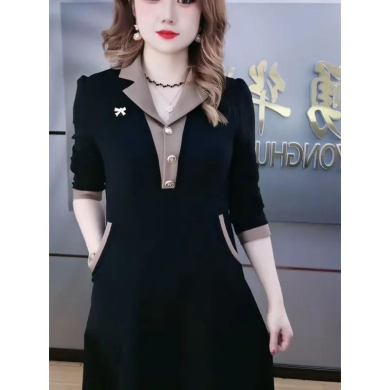 40-100kg Autumn New Fashion Korean style belly covering slimming patchwork mid-length dressaline skirt