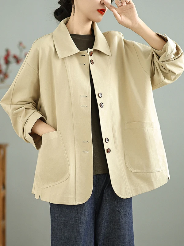 Loose Casual Long Sve Coat ort Sle Women's Autumn Faion Windbreaker Suit Collar Flip Design Comfortable Fit Jaet