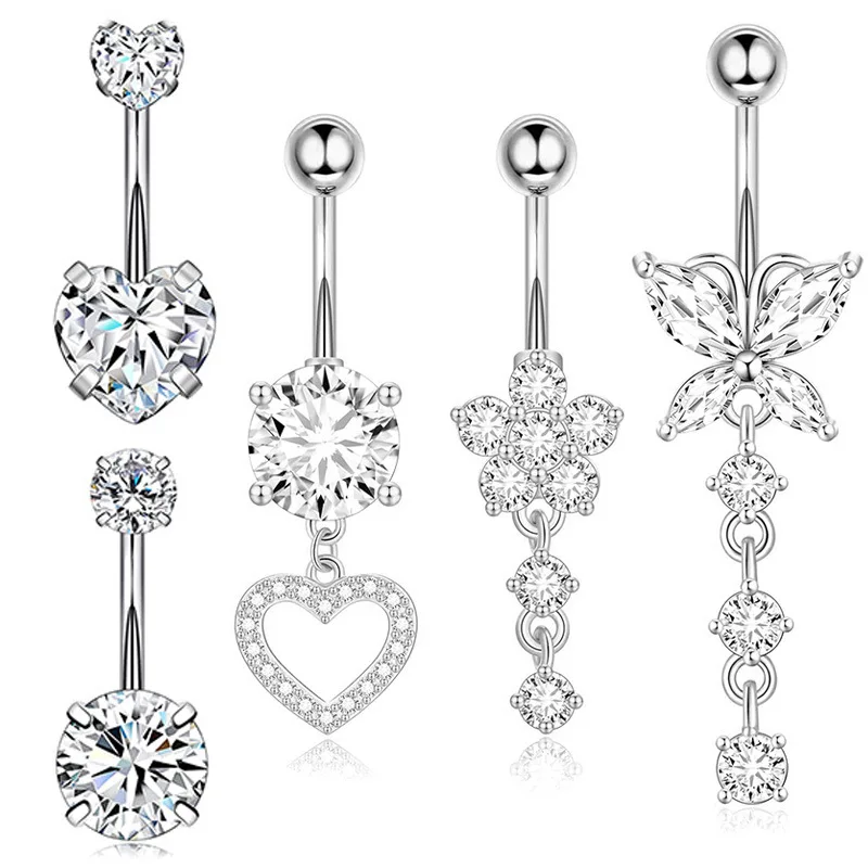 Surgical Steel Gold Dangle Belly Button Ring for Women Pink Dangly Belly Rings 14G Hypoallergenic Navel Belly Button Piercing