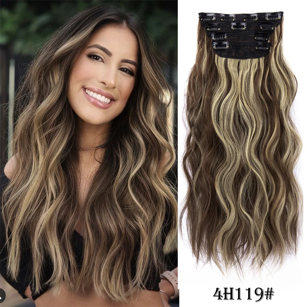 4Pcs/Set 20Inch Synthetic Hair Clip In Long Wavy Thick  display picture 3