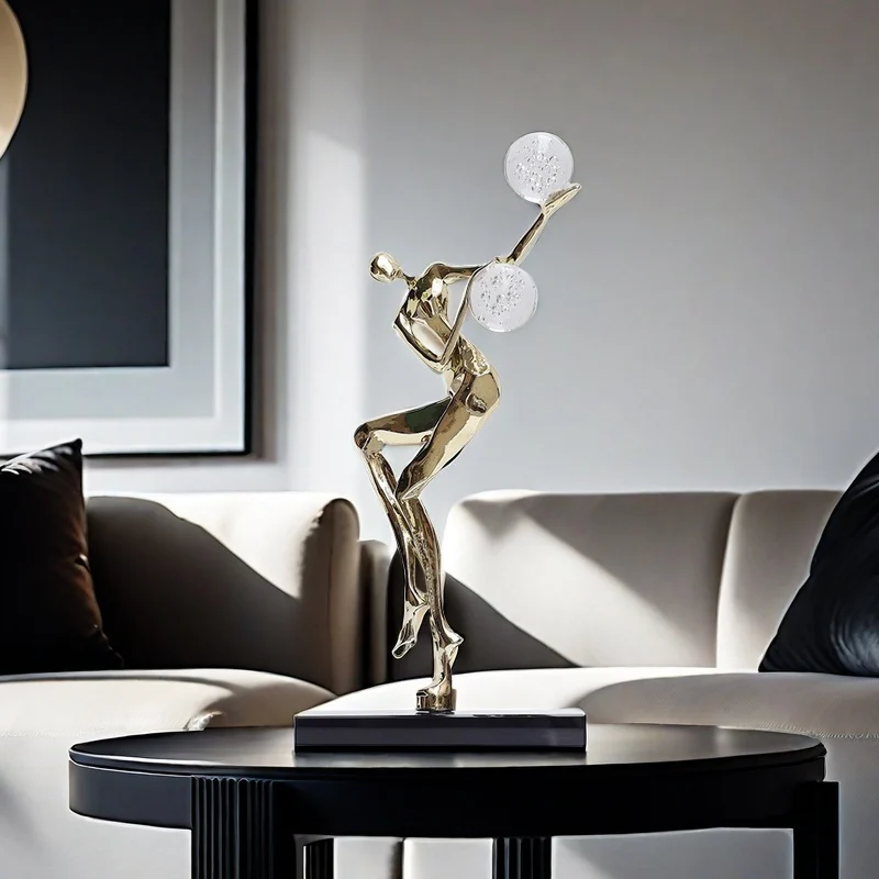 Modern Creative Design Alloy Crystal Gold Acrobatic Home Decoration Sculpture Luxury Tabletop Decoration
