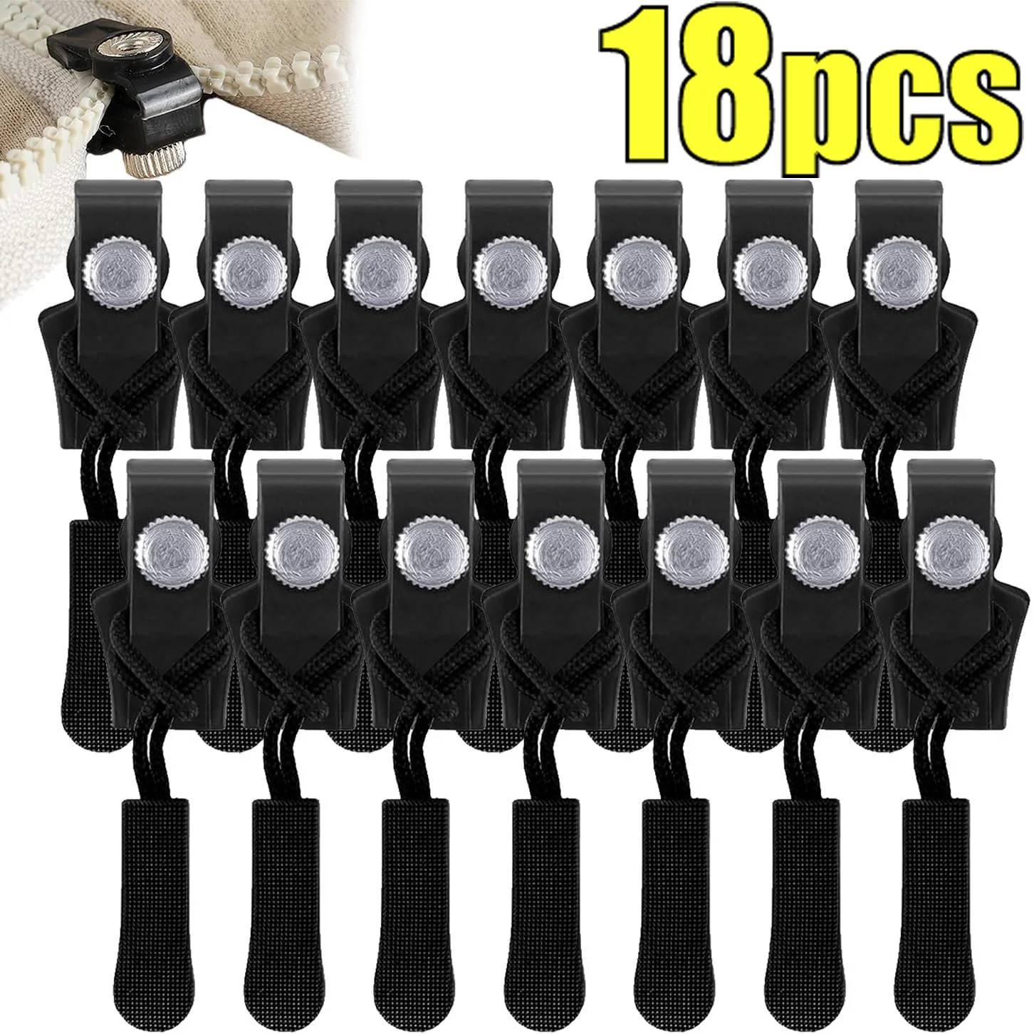 Kit de Reparo de Zíper com 18 Peças, 3 Tamanhos de Deslizadores Destacáveis, Substituição de Zíper Sem Ferramentas para Roupas, Calçados, Bolsas e Uso Doméstico Diário