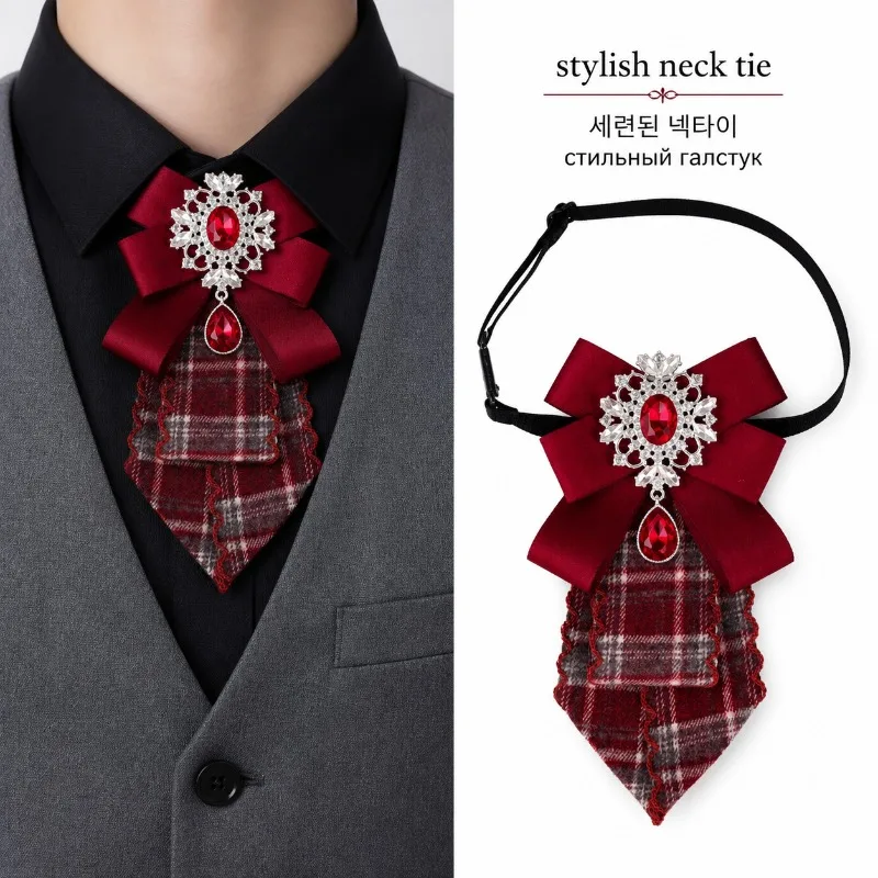 College Style Diamond-checkered Butterfly Bow Tie Cute Lolita Dress JK Shirt Professional Formal Dress Brooch Handmade Accessory