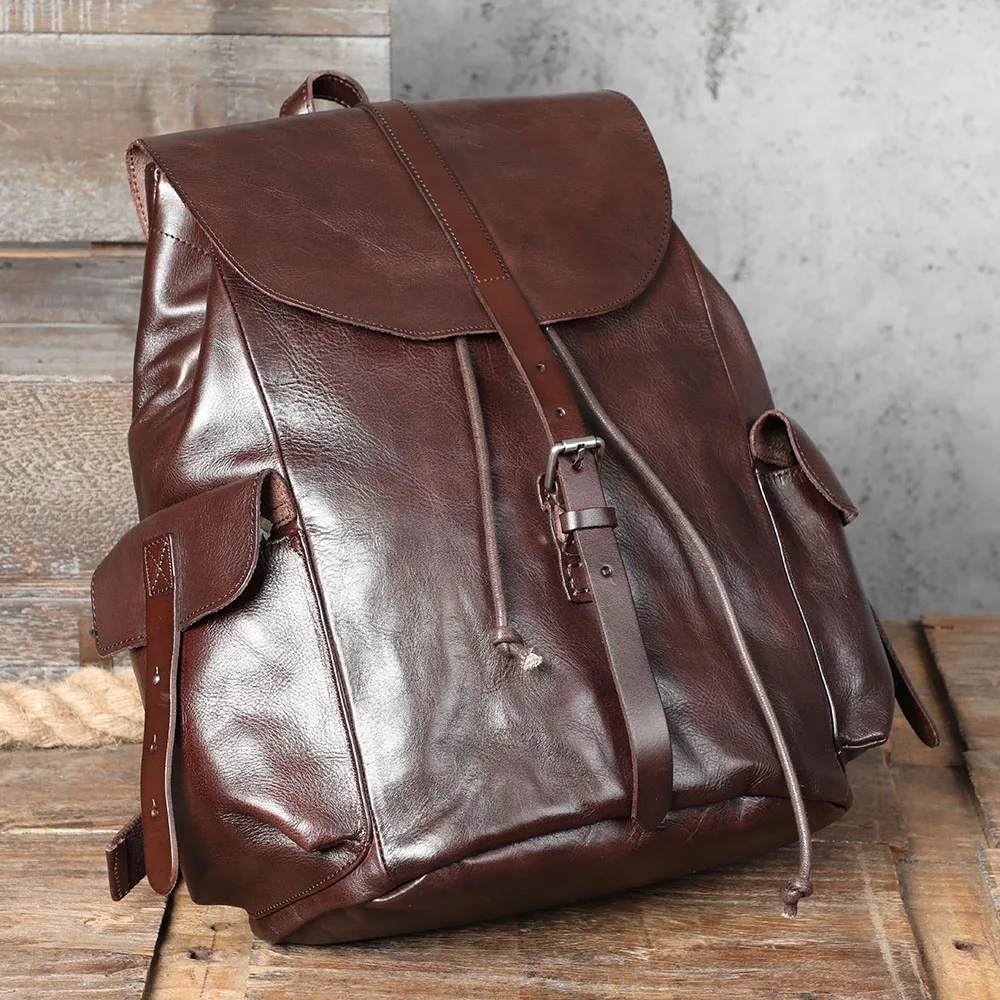 Lässiger Herrenrucksack aus echtem Leder, Laptoptasche für Herren, Reisetasche, Obermaterial aus Rindsleder, modischer Herrenrucksack im Preppy-Stil – Detail 26