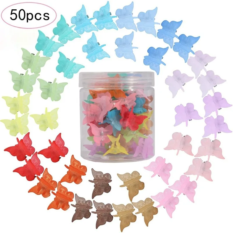 50-teilige schmetterlingsförmige Mini-Haarspange, mehrfarbige transparente Kinder-Haarspange, süßes Mädchen-Haar-Accessoire, Schmetterlings-Haarspangen-Set