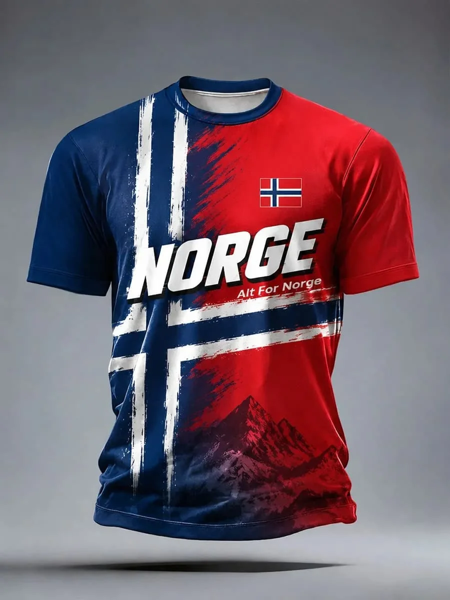 2026 New Men Norway Crew Neck Football Shirt Full Nordic Flat Printing Jacquard Quick Dry Breathable Fan Sport Jersey Tees
