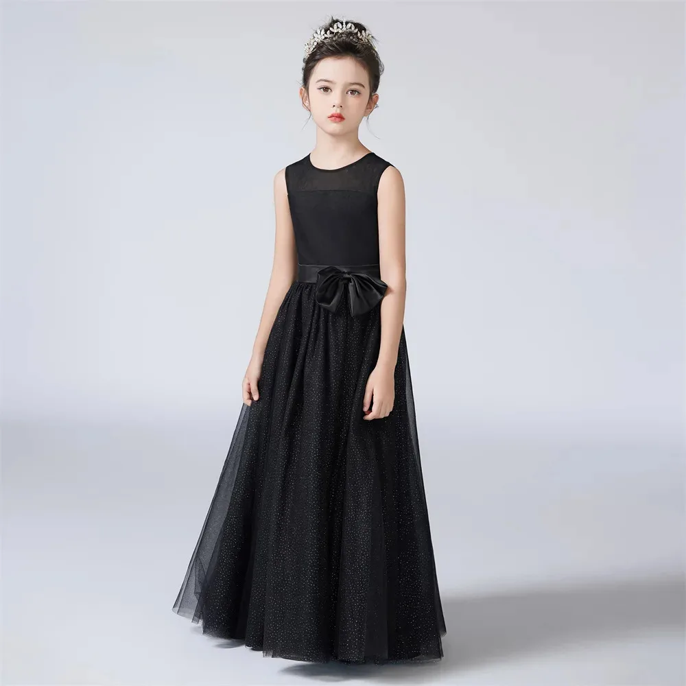 KYDYNQJ 2024 Shiny Tulle Junior Bridesmaid Dresses Sleeveless Flower Girl For Wedding O Neck Kids First Communion For Teens