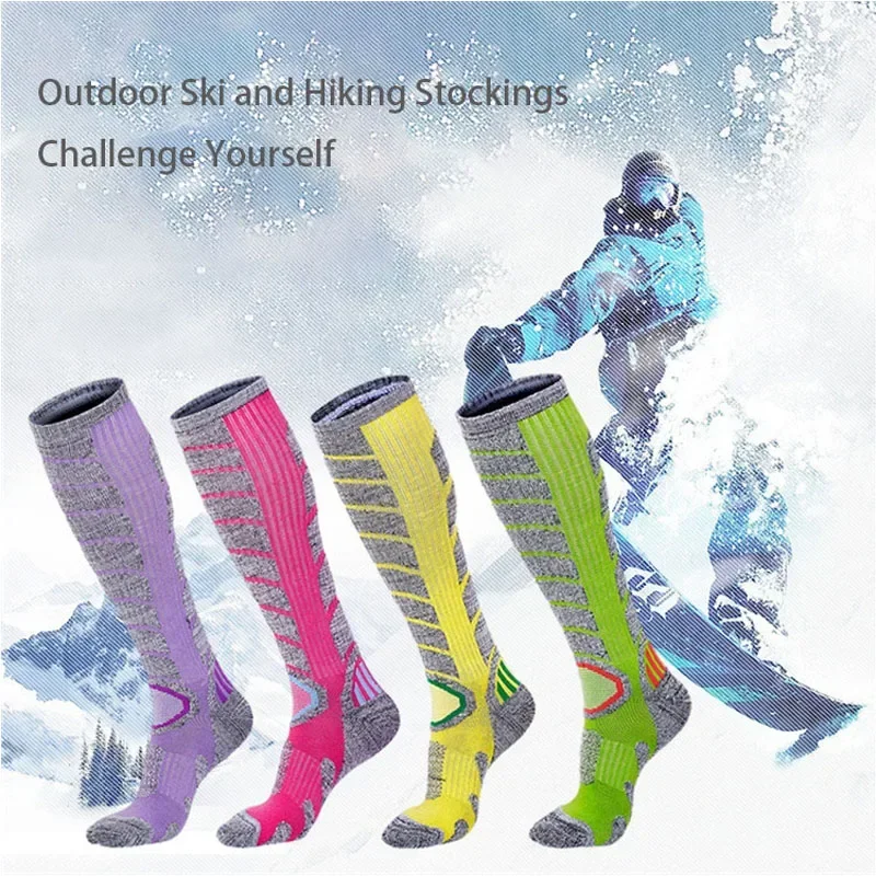 Chaussettes de ski thermiques épaisses en forme de tube pour hommes et femmes, bas de neige longs, canadisme en plein air, randonnée, automne, hiver, nouveau, 2025