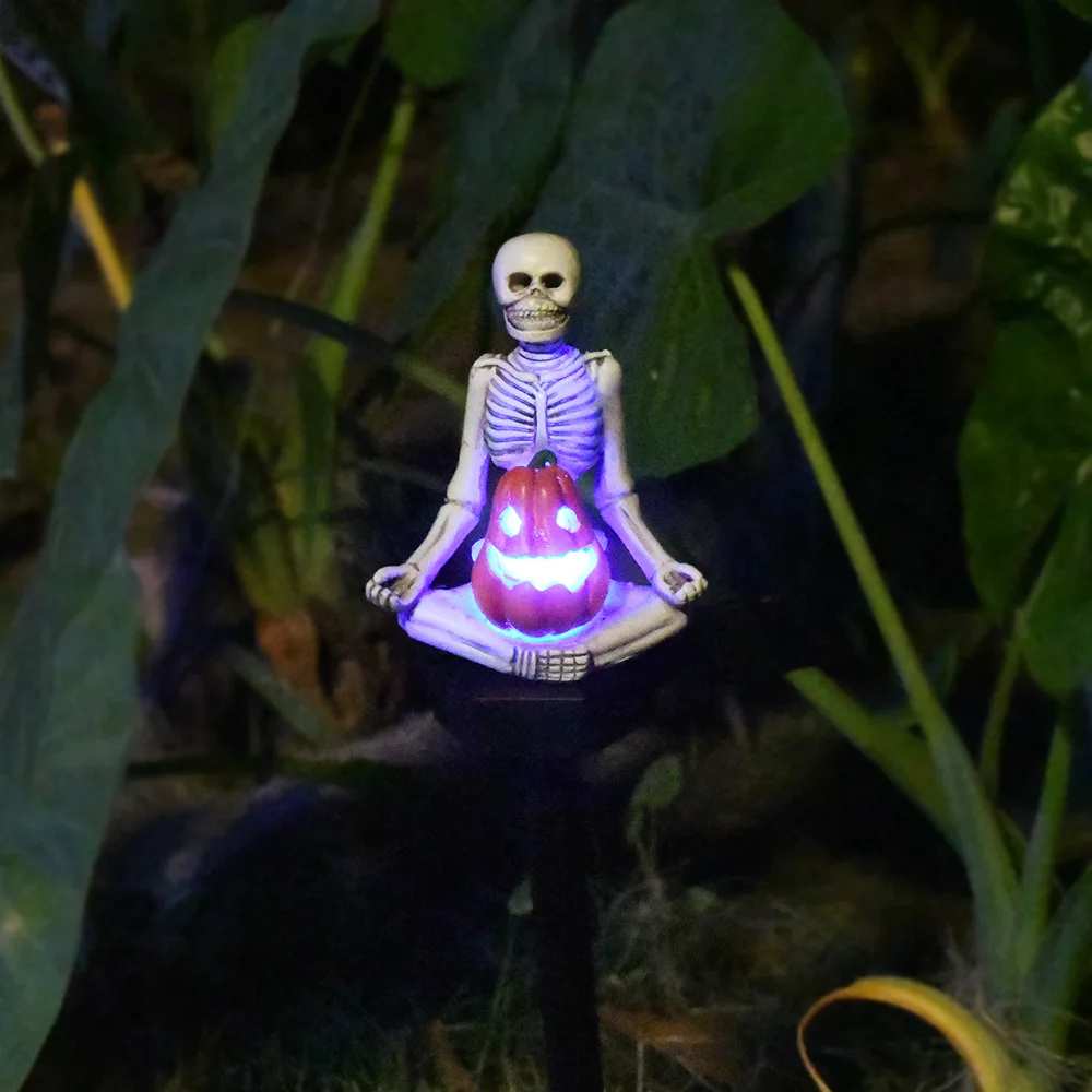 Halloween Waterproof Solar Light Yoga Pumpkin Skull Lawn Lamp Halloween Atmosphere Garden Decoration Resin Lamp