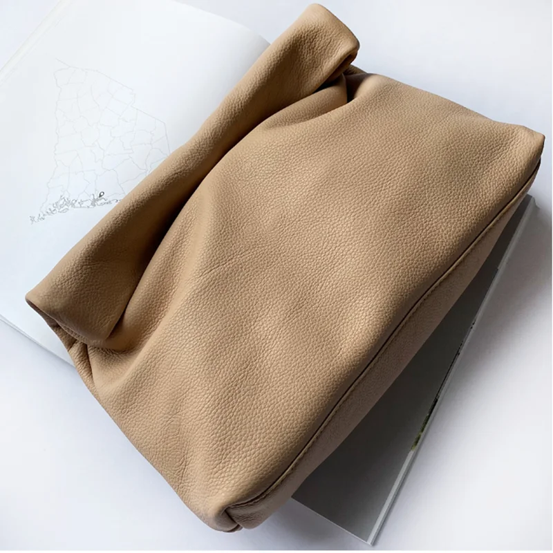 Genuine Leather Design Crimping Handbags New Clutch Bag Evening Phone Pocket Women\'s High Quality