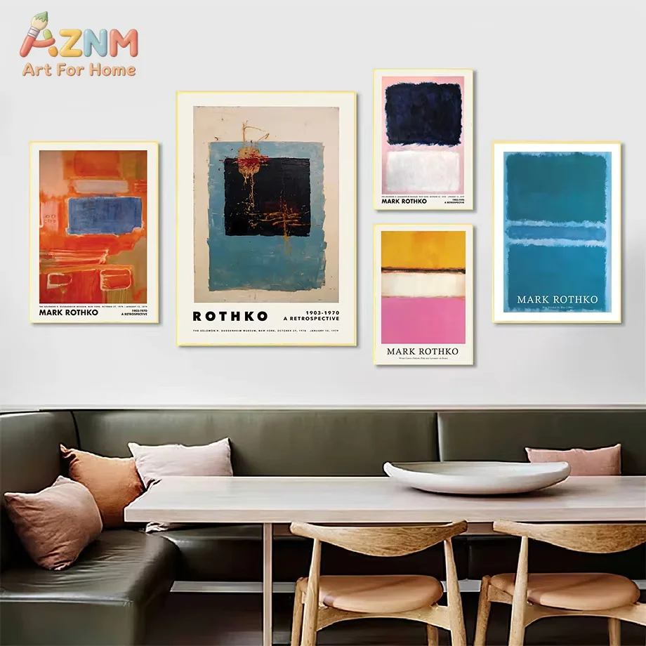 Mark Rothko Exhibition Museum Posters And Print Abstract Block Color Red Blue Wall Art Canvas Painting Decor Picture Living Room