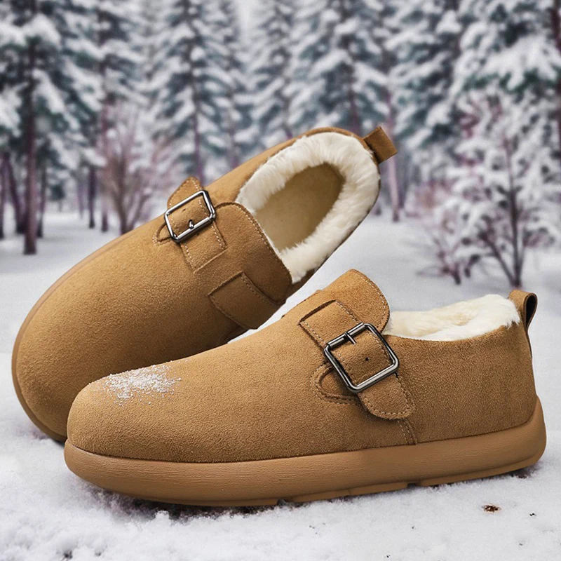 

Зимние зимние ботинки 2025 года, мужские плюшевые противоскользящие мужские ботильоны с термоизоляцией, уличная повседневная обувь на меховой платформе на флисовой подкладке