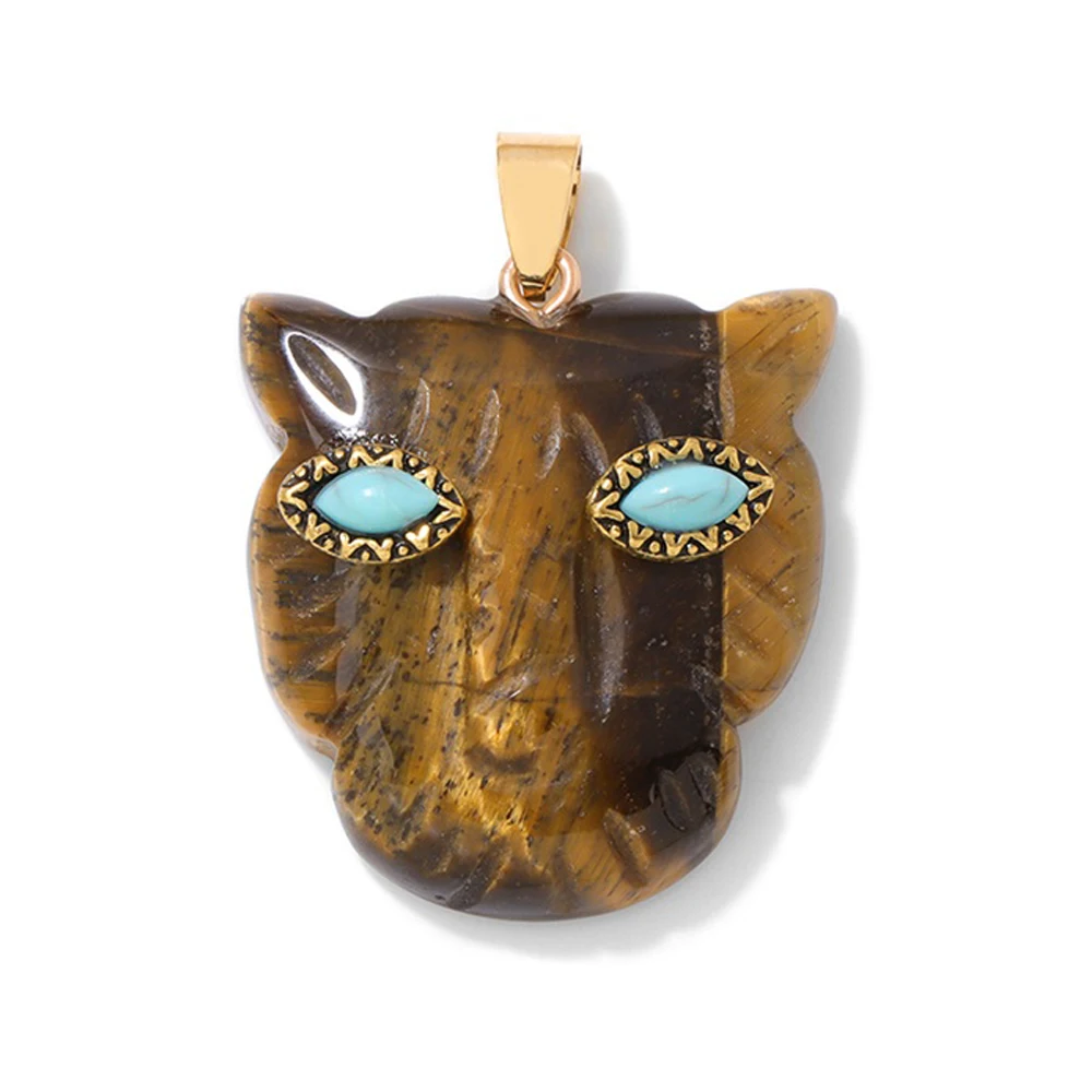 Leopard Kopf Form Anhänger Naturstein Tigerauge Lapis Lazuli Türkis Bösen blick Charme Für Die Herstellung Von Halskette Armband Zubehör