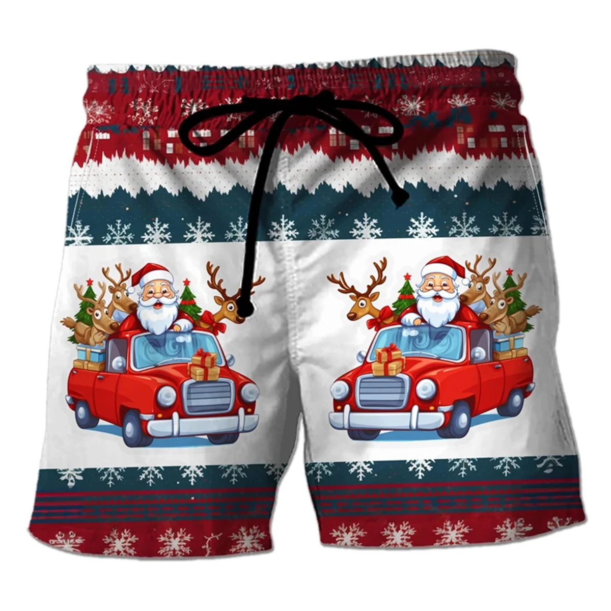 

Men's 3D Santa Surf Shorts - Merry Christmas Print Summer Beach Board Shorts with Hawaiian Swim Trunks Design