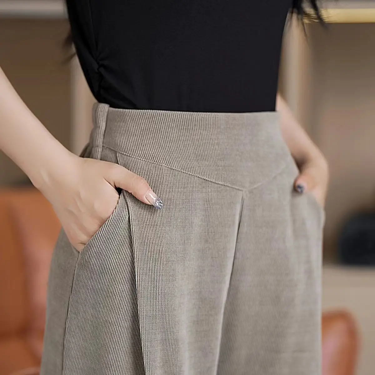 

Plush Thick Harlan Pants for Women's Elastic Casual Loose Radish High Waisted Autumn and Winter X540