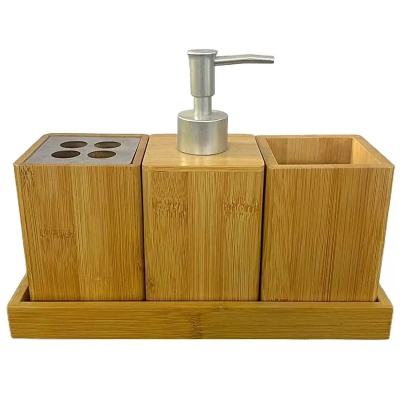 【صفقة فلاش】مجموعة صناديق تخزين حمام الخيزران المحمولة زجاجات محلول مضخة بسيطة فارغة سعة كبيرة حامل فرشاة الأسنان متعدد الاستخدام Wom #1