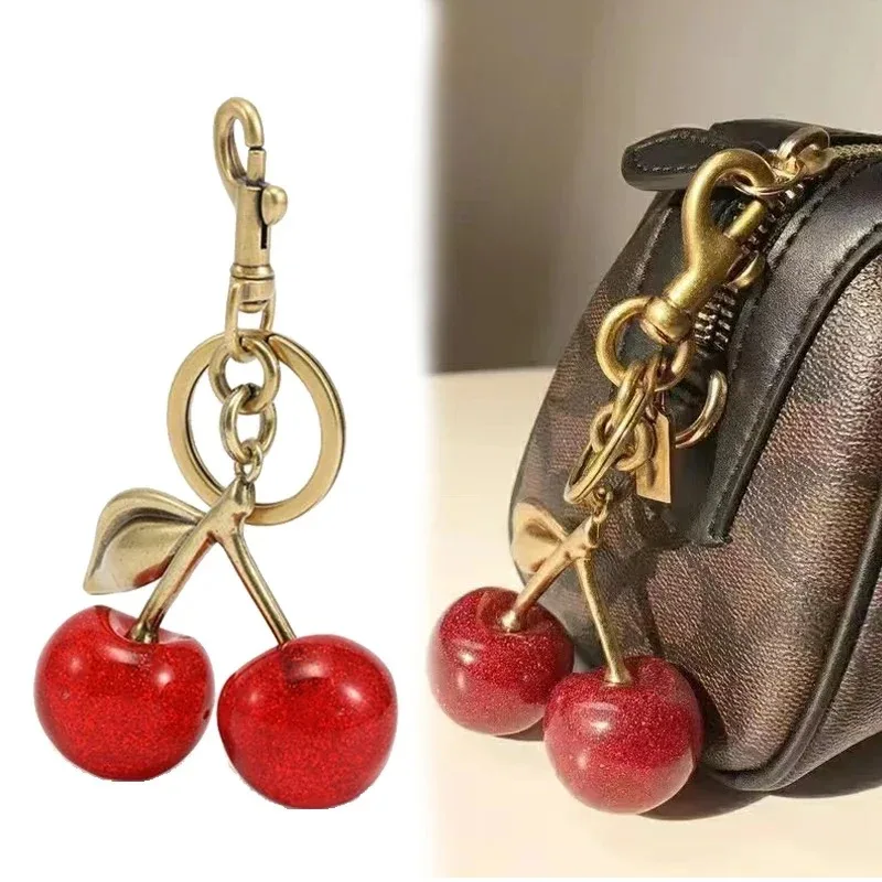 Handbag Pendant Keychain Women\'s Exquisite Internet-famous Crystal Cherry Car Accessories High-Grade Pendant