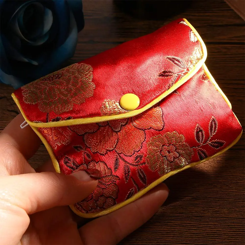 Beads Container Purse Snap Floral Brocade Buckle Coin Purse Chinese Jewelery Storage Wallet Handbags Jewelery Bag