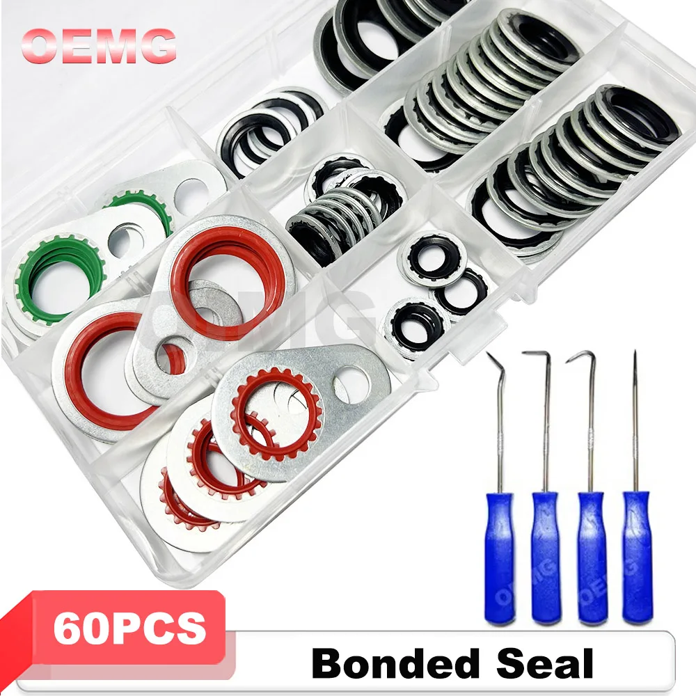 60pcs Automotive Air Conditioner Compressor Interface Gasket Air-conditioning Pump Bonded Seal Washers Expansion Valve Gaskets