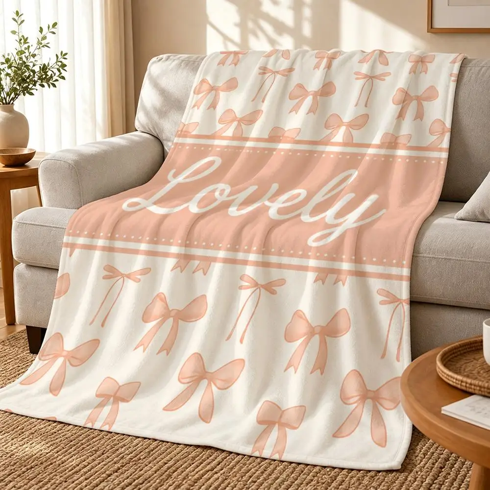 Cute girlish bow Throw Blanket for Home Bedroom Bed Sofa Children's Soft Blanket Cute