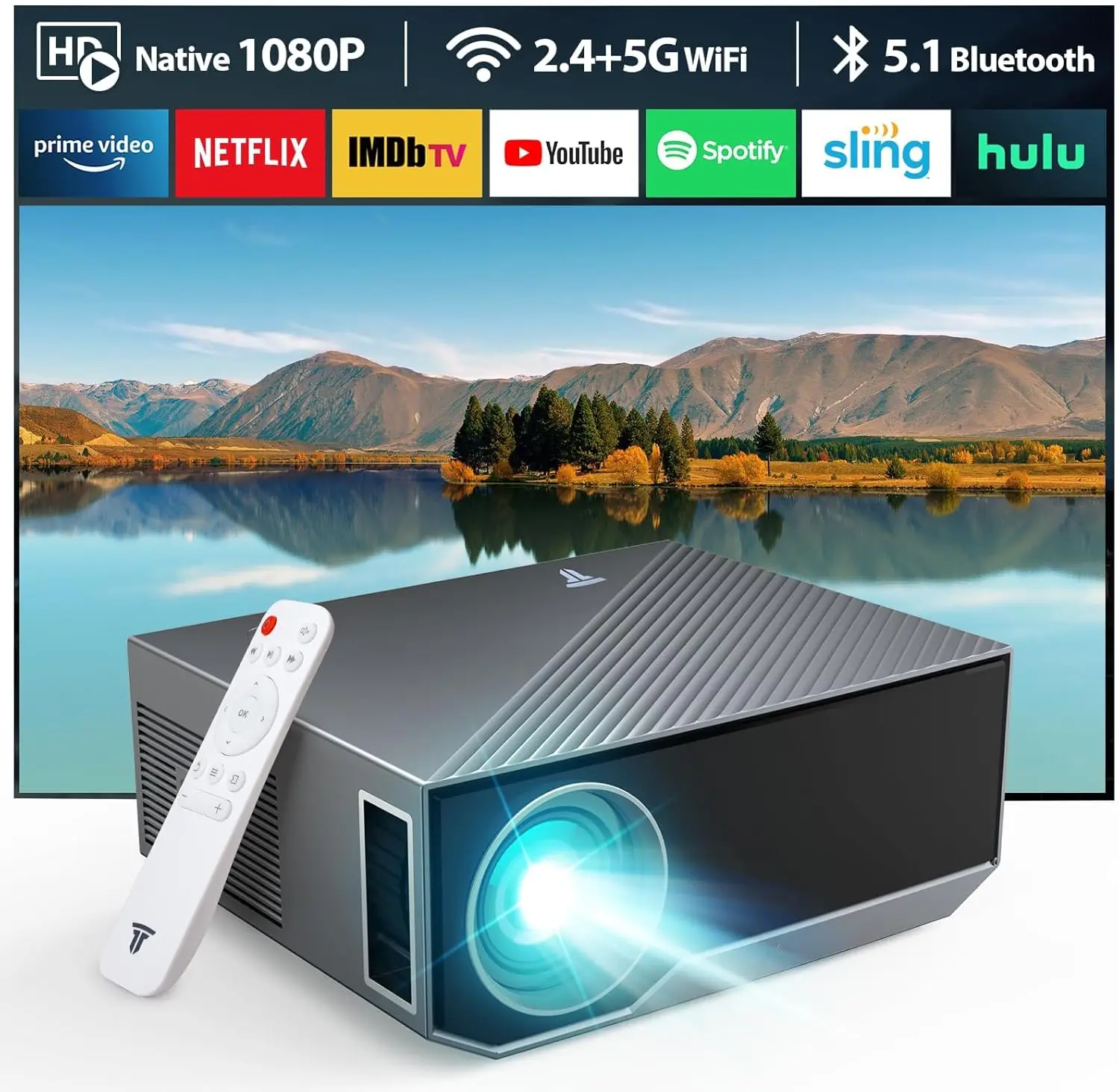 

ZDK Bluetooth Beamer Full HD 1080P Unterstützt, 5G WiFi LED Heimkino Portable Projektor, Kompatibel mit iOS/Android/PC/HDMI/PC