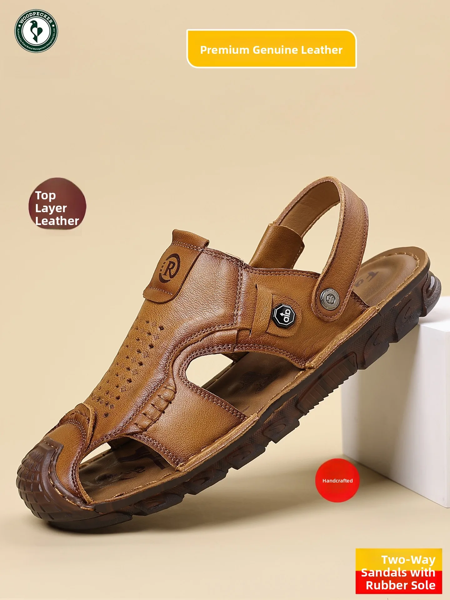 woodpecker-leather-sandals-genuine-cow-tendon-bottom-casual-covered-toe-sandals-men's-summer-breathable-anti-slip-outdoor-bea