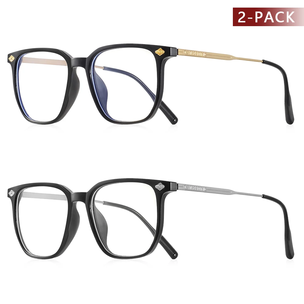 CRIXALIS 2Pcs Classic Square Anti Blue Light Glasses Women And Men Reading Book Glasses Prescription Glasses Computer Eyeglasses