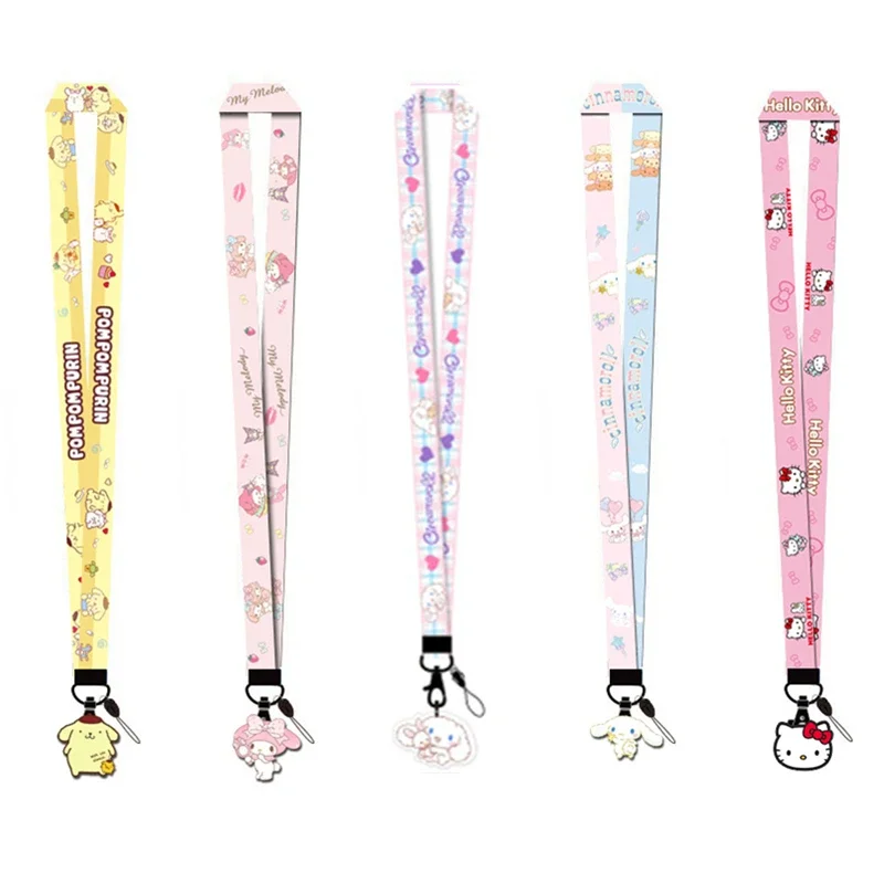 Hello Kitty Cinnamoroll Melody Keystrap ID Cute kawaii Card Gym Badge Stand Neck Strap Hang Rope Lariat For Phone