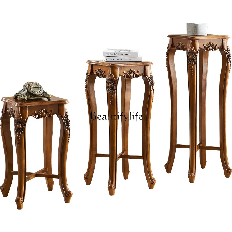 

Американский стиль, подставка для цветов из цельного дерева, табурет для гостиной, светлый, роскошный, элитный, с резным основанием, пол в европейском стиле ретро