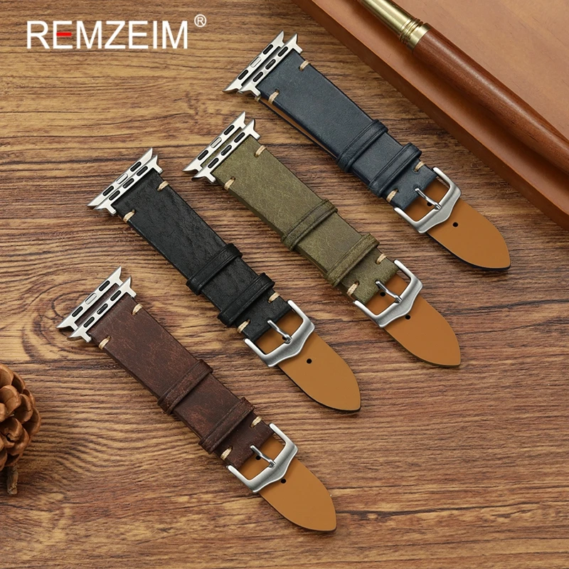 Heren stiksels lederen horlogeband voor Apple Watch 38/40/41/42/44/45/46/49mm horlogeband voor Iwatch 1-10 SE Ultra 2 armband
