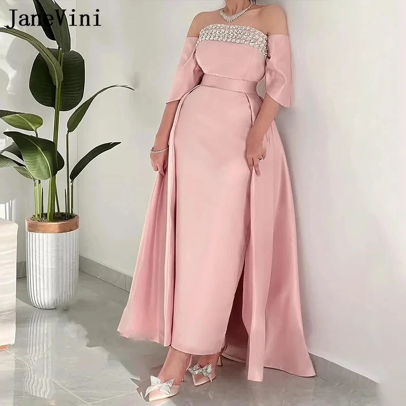 

JaneVini Elegant Mermaid Crystal Bridesmaid Dresses Women Bead Ankle Length Wedding Guest Dress Saudi Arabia Formal Evening Gown