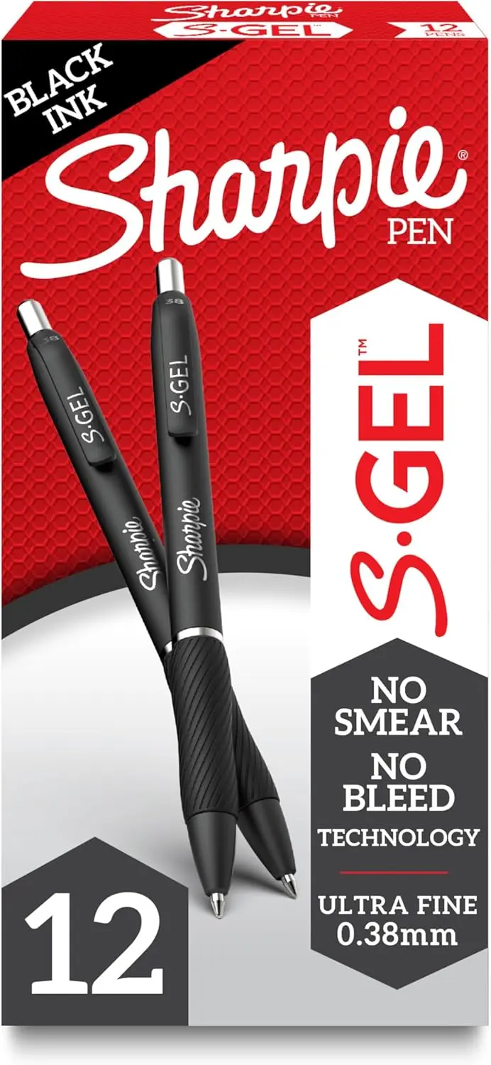 

Ultra Fine Gel Pens, 0.38mm Black Ink, Pack of 12 for Smooth Writing
