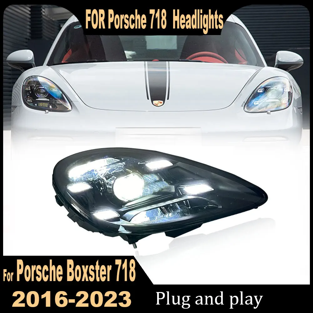 Front Lights For Porsche Cayman Boxster 718 2016 2017 2018 2019 2021 2022 2023 LED Headlights High Configure Headlamp Assembly