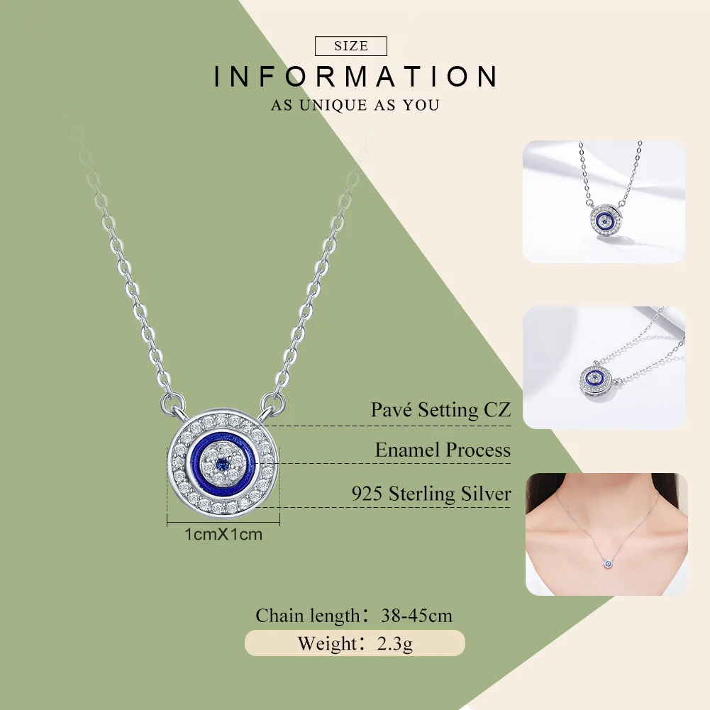 BAMOER Hot Sale 100% 925 Sterling Silver Blue Lucky Eye Guardian Eye Pendant Necklace for Women Clear CZ Fine Jewelry SCN165 - Image 5