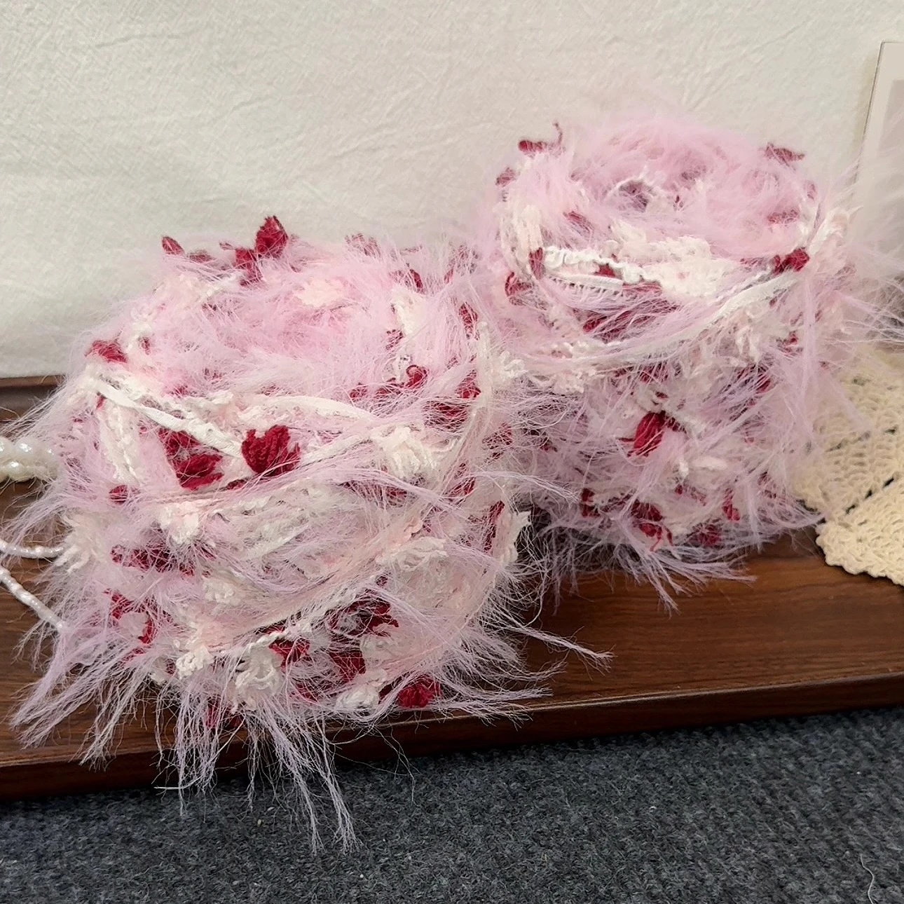 100g Coral Style Hand Mixed Thread, Pink Series Medium Thick Hook Bag Hat, Hand Tent Hair Loop, Long Hair Style Thread