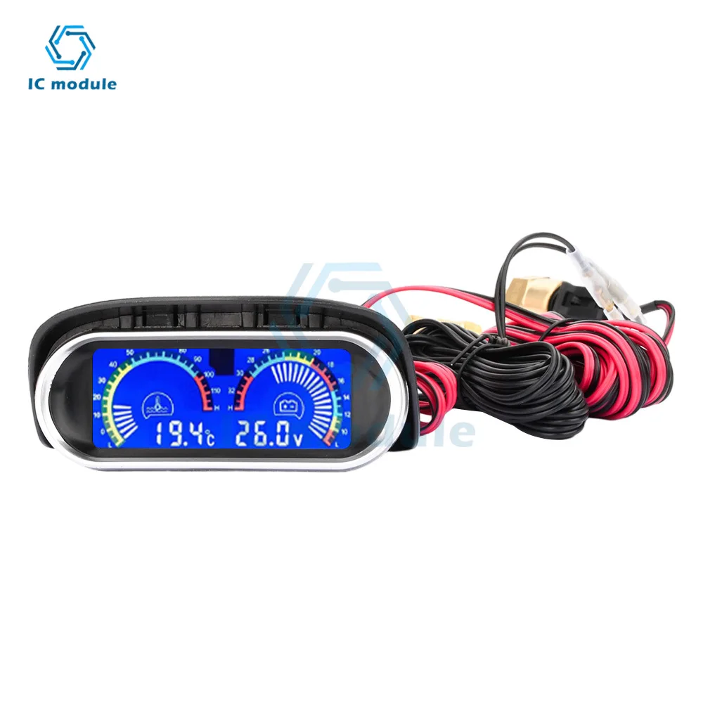 2-in-1 Car LCD Digital Instrument Oil Pressure Gauge Voltmeter Fuel Gauge Water Temperature Meter DC 9V-36V for Car Boat Truck