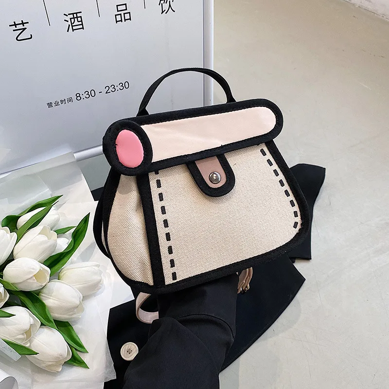 Special-Interest Design Bag Women2023New spring and summer trendy canvas tote bag, cute anime-style chain bag, crossbody bag