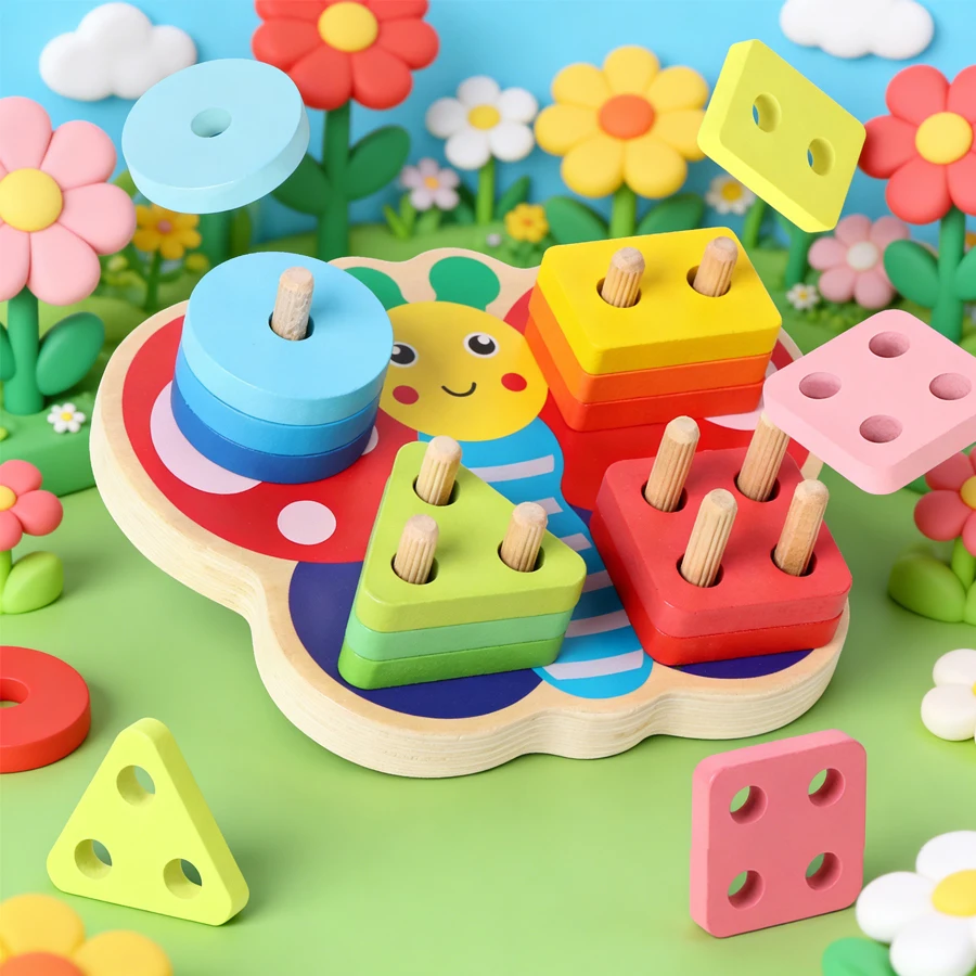 Montessori Spielzeug Holz Bausteine Frühen Lernen Pädagogisches Spielzeug Farbe Form Spiel Kinder Puzzle Spielzeug Für Kinder Jungen Mädchen