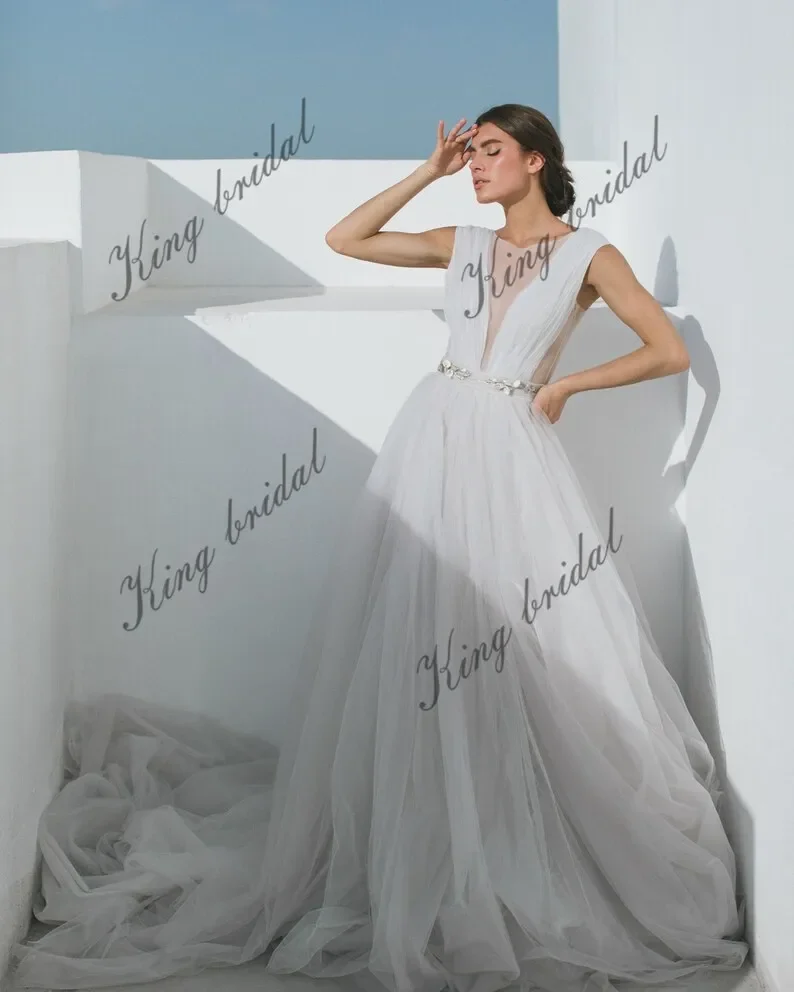 V-Ausschnitt, voller Hochzeitsrock, langer Tüll-Hochzeitsrock, weiß, schlichtes Brautkleid, Brautkleider, Brautkleider für Frauen, 2025, Braut