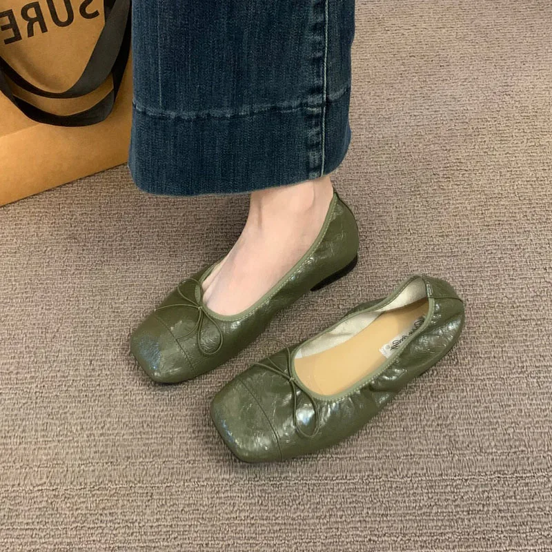 Modische Damen-Ballerinas mit Schleifenknoten, Weiche Tanzschuhe mit Quadratischer Zehenpartie, Neue Frühlings- und Herbst-Slipper für Damen – Detail 10