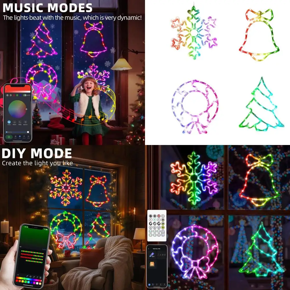 

Комплект рождественских оконных светильников Smart RGB с приложением, 80 сцен, таймером и пультом дистанционного управления, включает праздничные силуэты