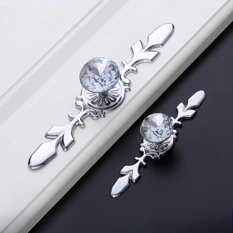 Modern simple crystal handle simple European zinc alloy cabinet wardrobe drill handle furniture hardware crystal handles