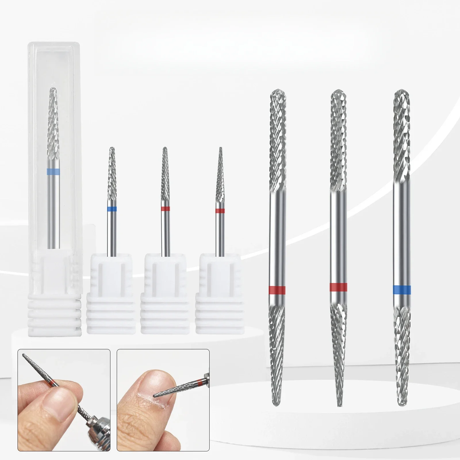 Double Head Cuticle Drill Bit 3/32" Professional Pointed/Round Head Tungsten Carbide Nail Bit F/M for Nail Electric Drills